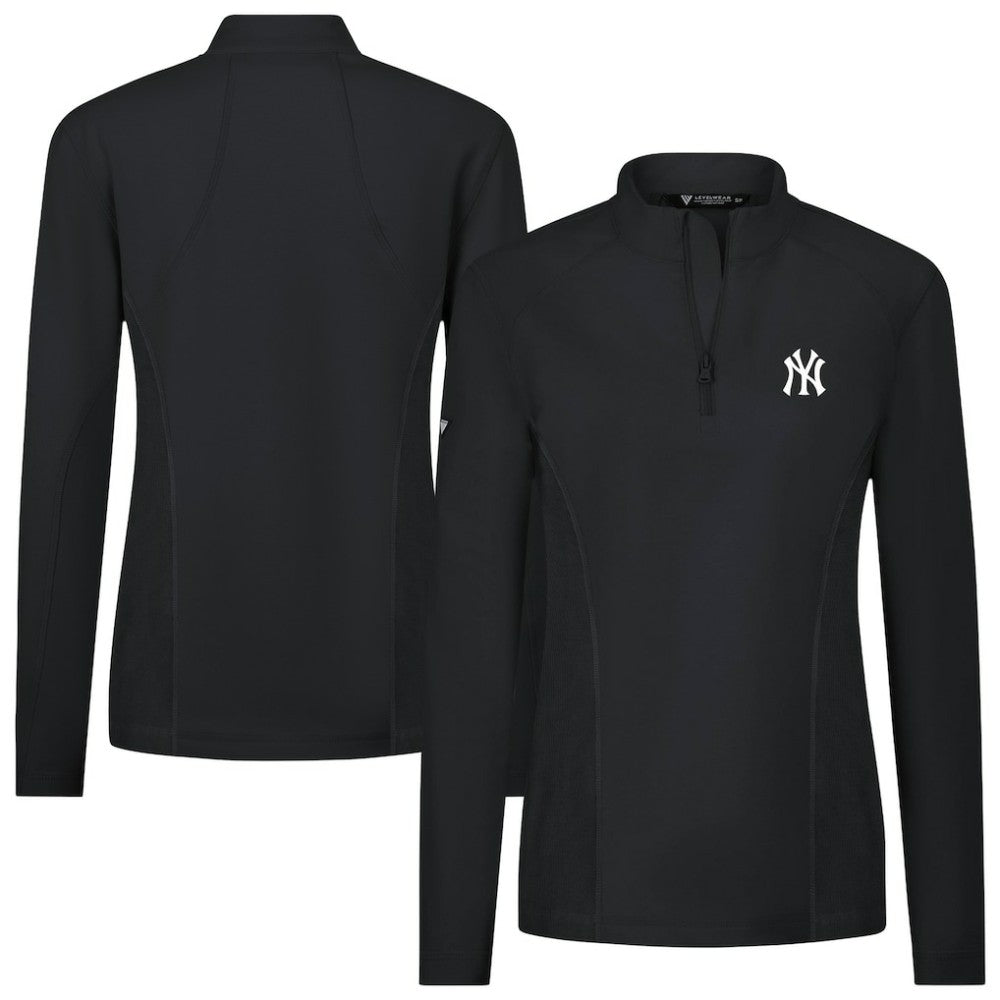 New York Yankees Levelwear Women's Upright Insignia 2.0 Quarter-Zip Tri-Blend Top - Black Tops
