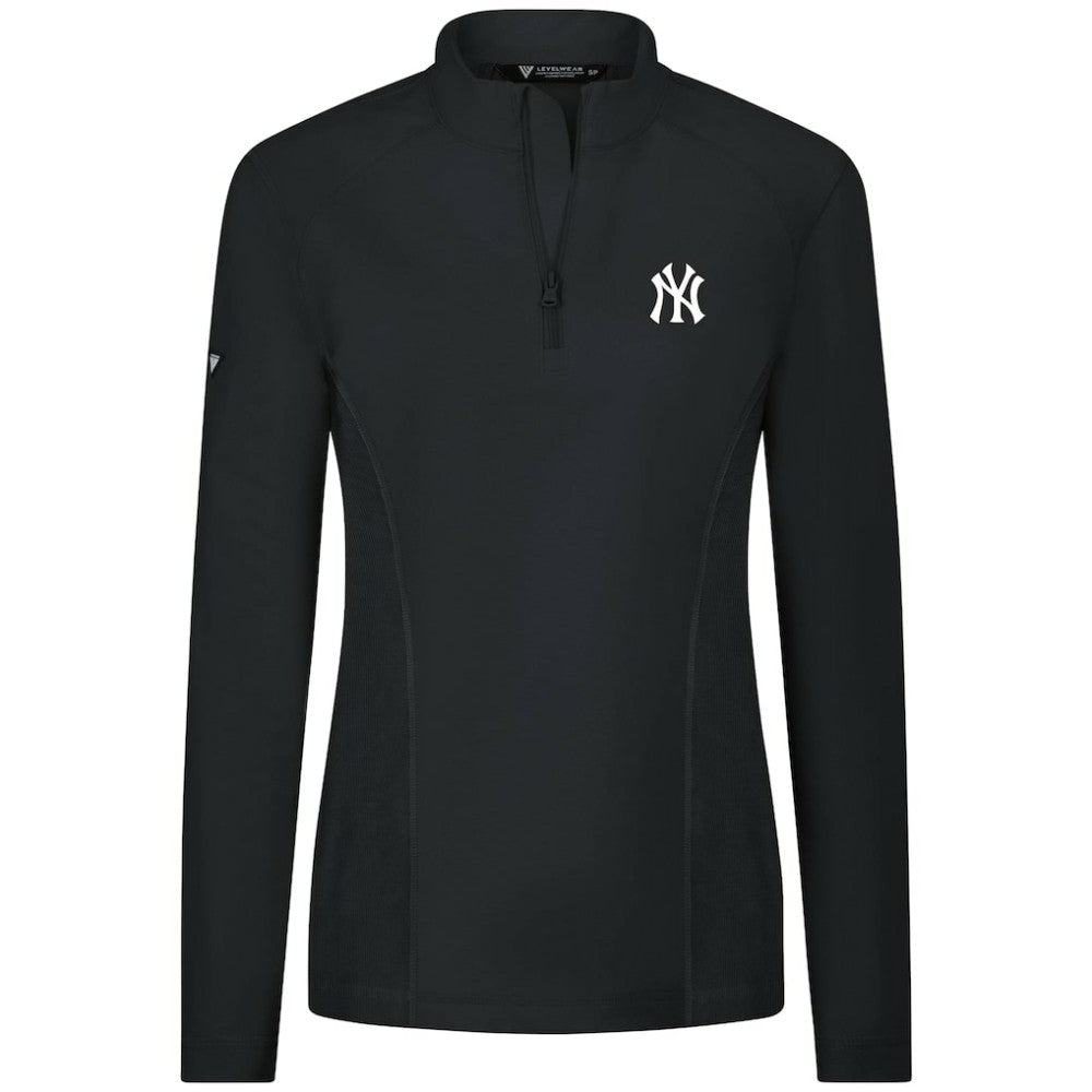 New York Yankees Levelwear Women's Upright Insignia 2.0 Quarter-Zip Tri-Blend Top - Black Tops