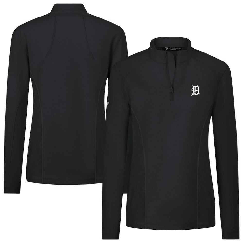 Detroit Tigers Levelwear Women's Upright Insignia 2.0 Quarter-Zip Tri-Blend Top - Black Tops