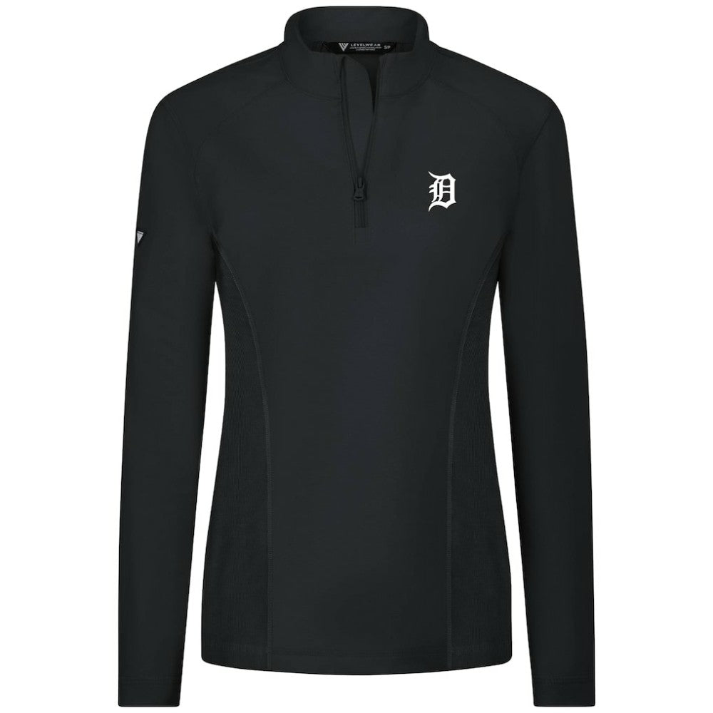 Detroit Tigers Levelwear Women's Upright Insignia 2.0 Quarter-Zip Tri-Blend Top - Black Tops
