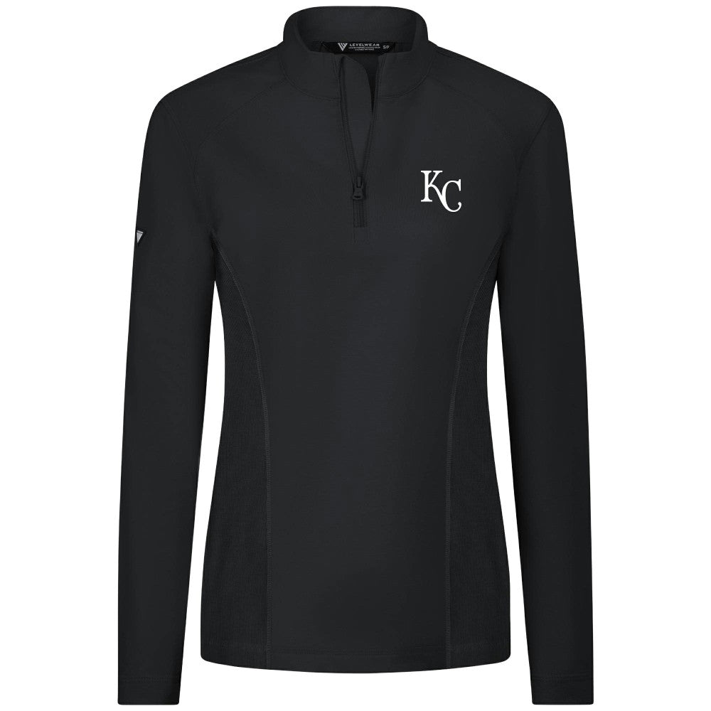 Kansas City Royals Levelwear Women's Upright Insignia 2.0 Quarter-Zip Tri-Blend Top - Black Tops