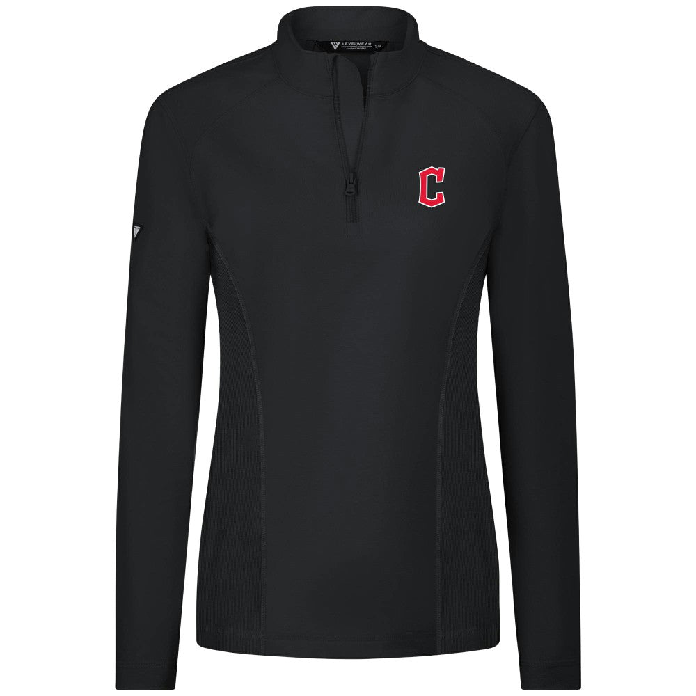 Cleveland Guardians Levelwear Women's Upright Insignia 2.0 Quarter-Zip Tri-Blend Top - Black Tops