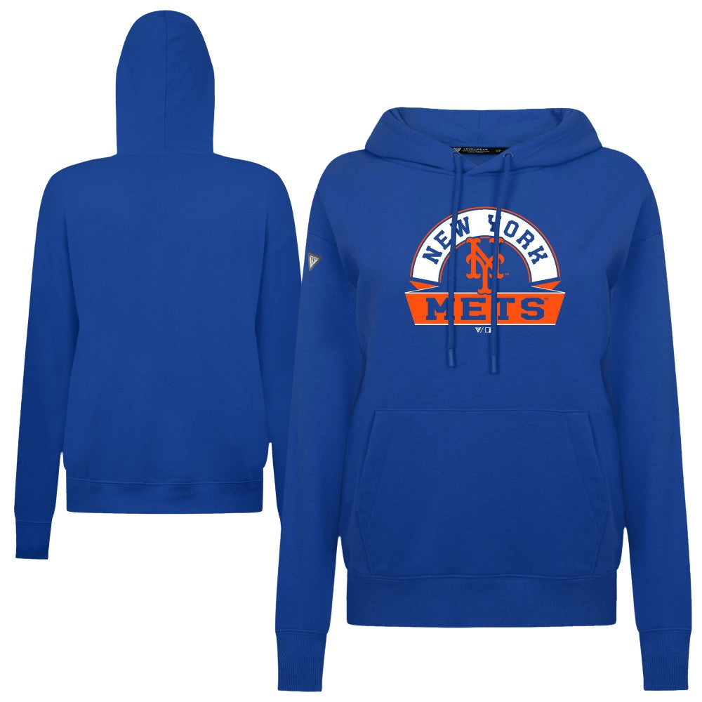 New York Mets Levelwear Women's Adorn Banner Arch Hoodie - Royal Hoodies
