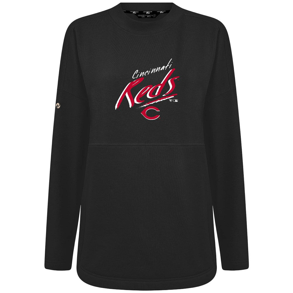 Cincinnati Reds Levelwear Women's Oversized Beaudry Sizzle Top - Black Tops