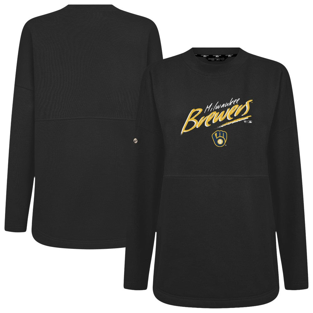 Milwaukee Brewers Levelwear Women's Oversized Beaudry Sizzle Top - Black Tops
