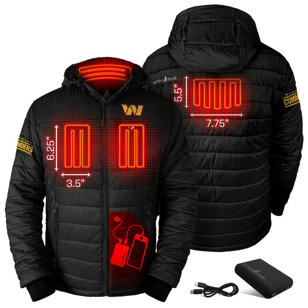 Washington Commanders ActionHeat 5V Battery Heated Full-Zip Hoodie Puffer Jacket - Black Hoodies