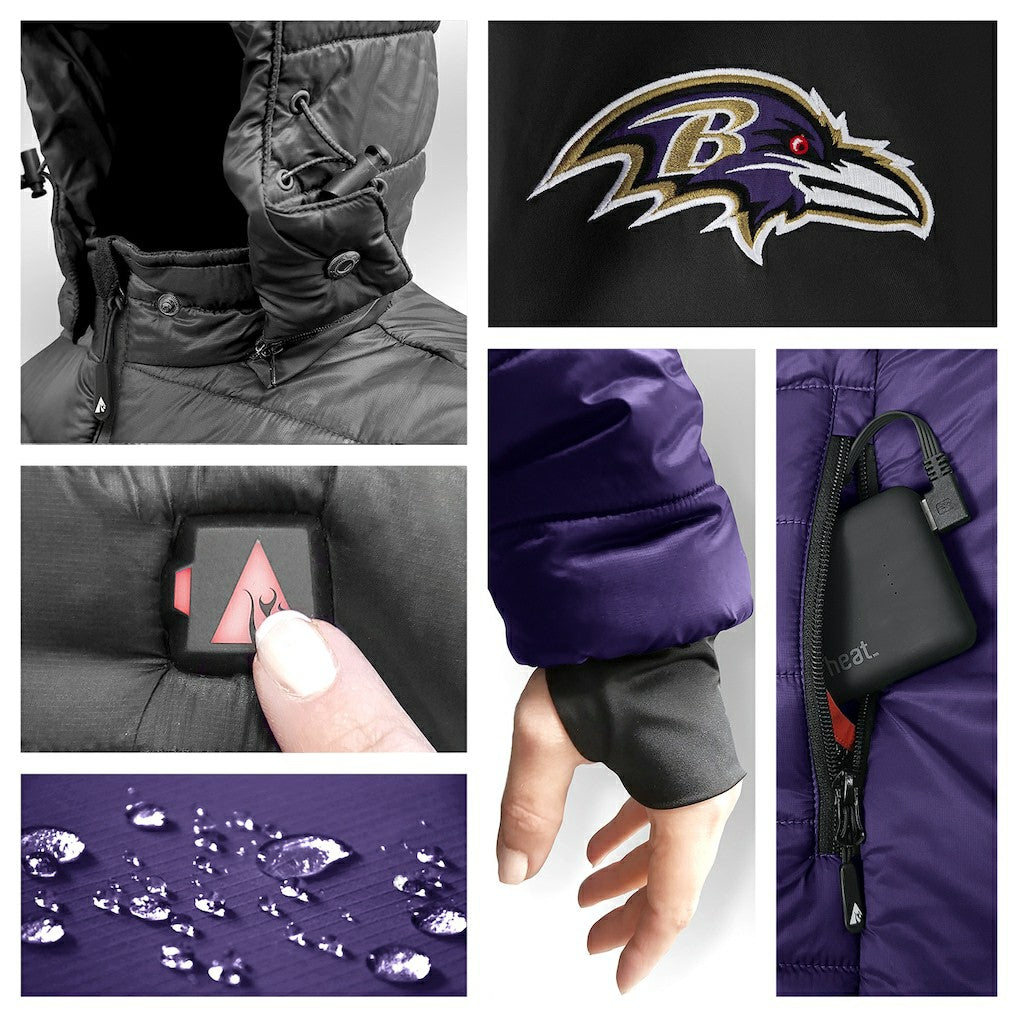 Baltimore Ravens ActionHeat 5V Battery Heated Full-Zip Hoodie Puffer Jacket - Purple Hoodies
