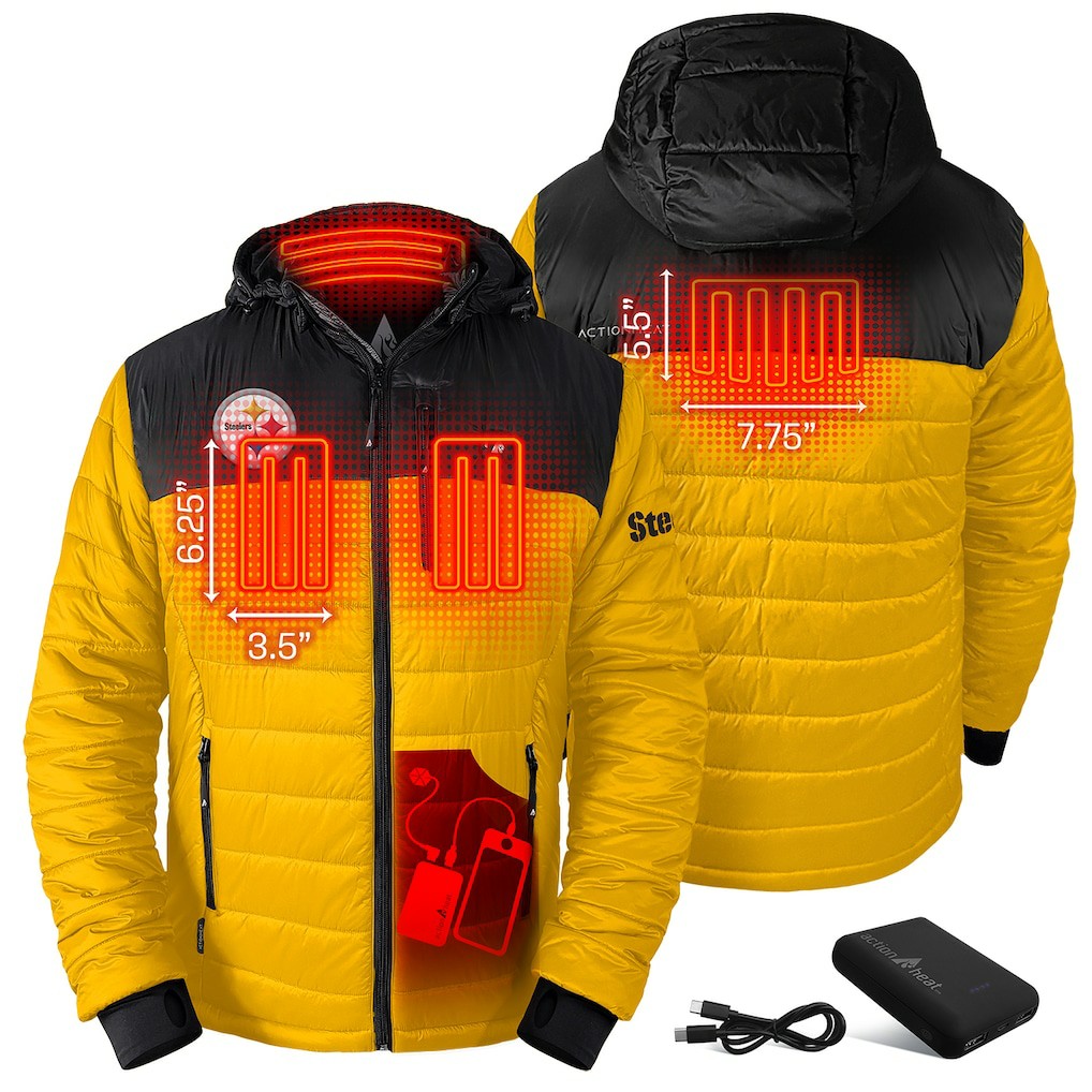 Pittsburgh Steelers ActionHeat 5V Battery Heated Colorblock Full-Zip Puffer Jacket - Black/Gold Jackets