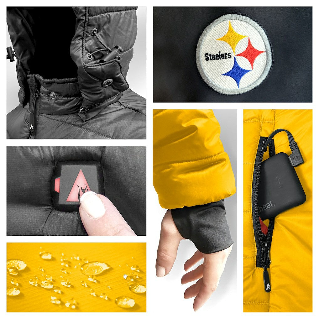 Pittsburgh Steelers ActionHeat 5V Battery Heated Colorblock Full-Zip Puffer Jacket - Black/Gold Jackets