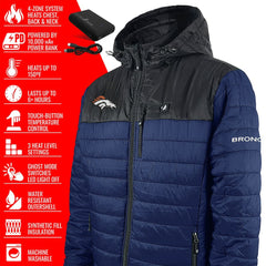Denver Broncos ActionHeat 5V Battery Heated Colorblock Full-Zip Puffer Jacket - Black/Navy Jackets