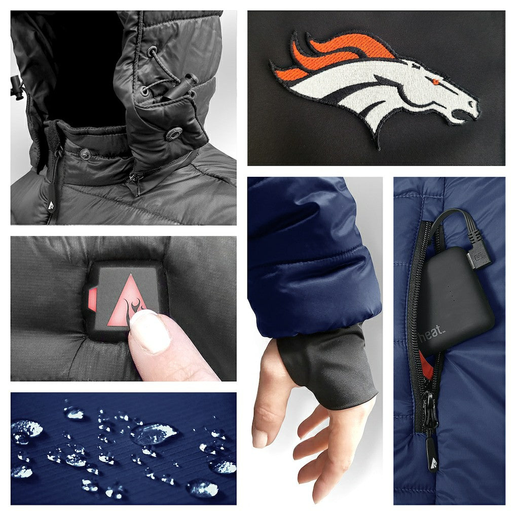 Denver Broncos ActionHeat 5V Battery Heated Colorblock Full-Zip Puffer Jacket - Black/Navy Jackets