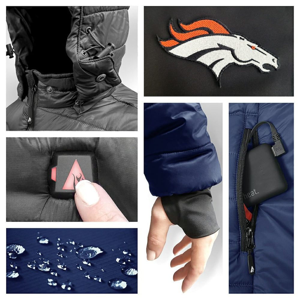 Denver Broncos ActionHeat 5V Battery Heated Colorblock Full-Zip Puffer Jacket - Black/Navy Jackets
