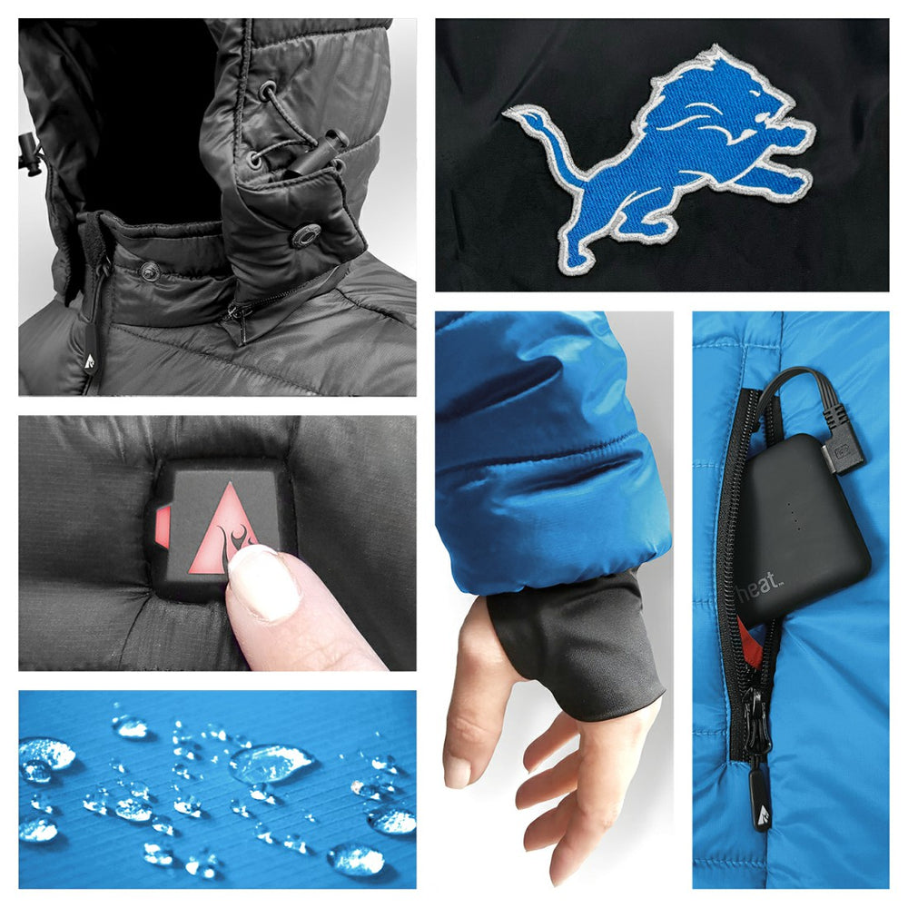Detroit Lions ActionHeat 5V Battery Heated Colorblock Full-Zip Puffer Jacket - Black/Blue Jackets