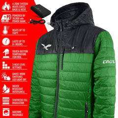 Philadelphia Eagles ActionHeat 5V Battery Heated Colorblock Full-Zip Puffer Jacket - Black/Kelly Green Jackets