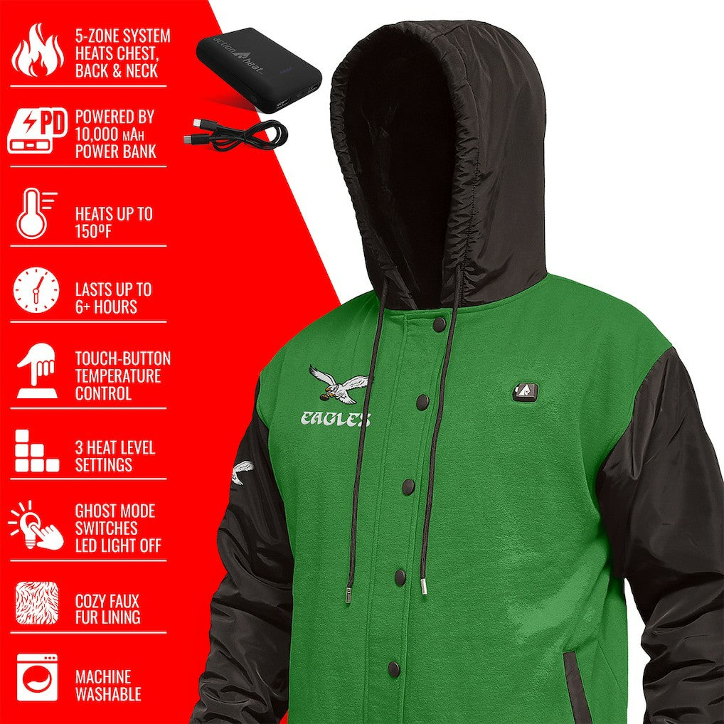 Philadelphia Eagles ActionHeat 5V Battery Heated Full-Snap Varsity Jacket - Kelly Green/Black Jackets