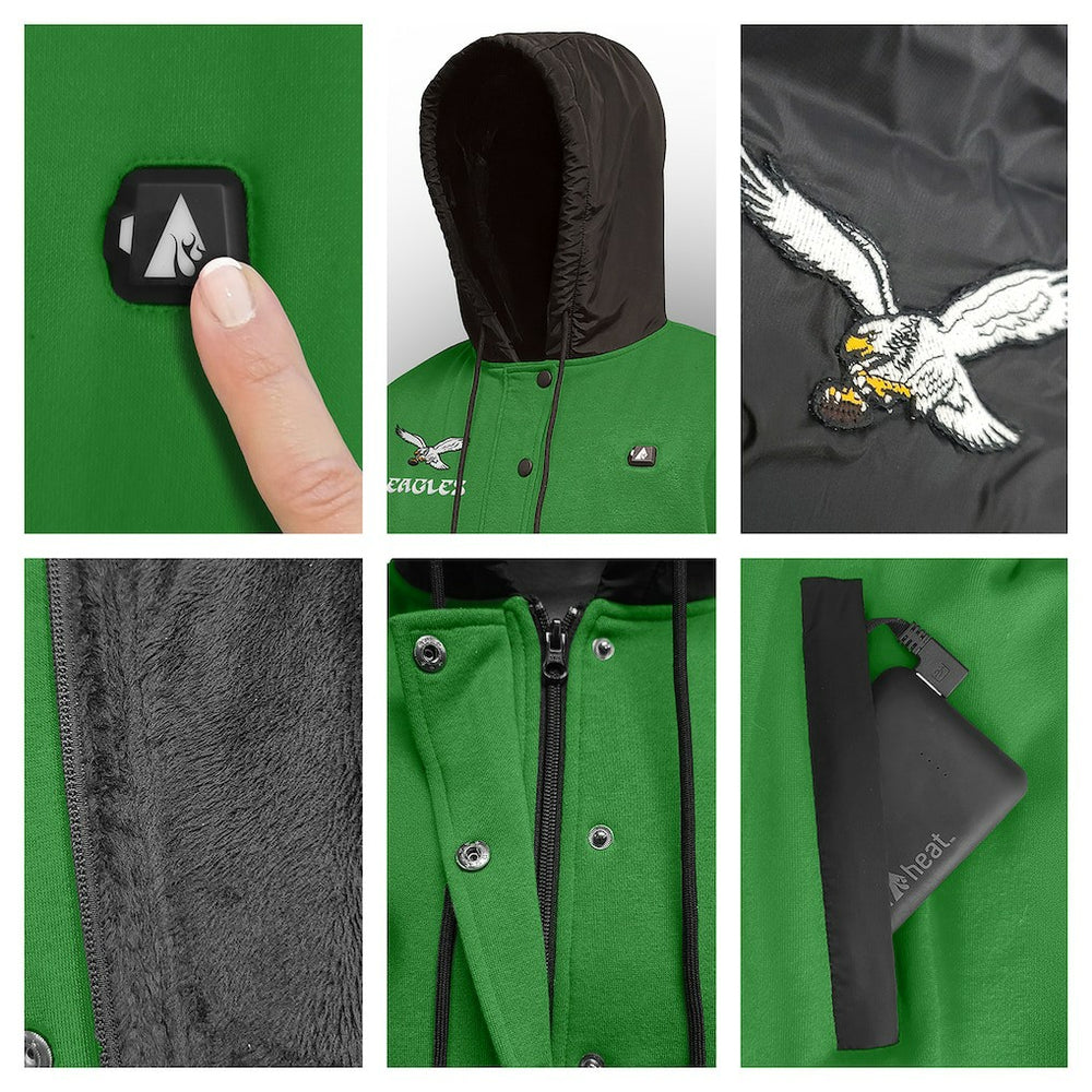 Philadelphia Eagles ActionHeat 5V Battery Heated Full-Snap Varsity Jacket - Kelly Green/Black Jackets