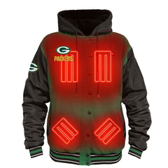 Green Bay Packers ActionHeat 5V Battery Heated Full-Snap Varsity Jacket - Green/Black Jackets