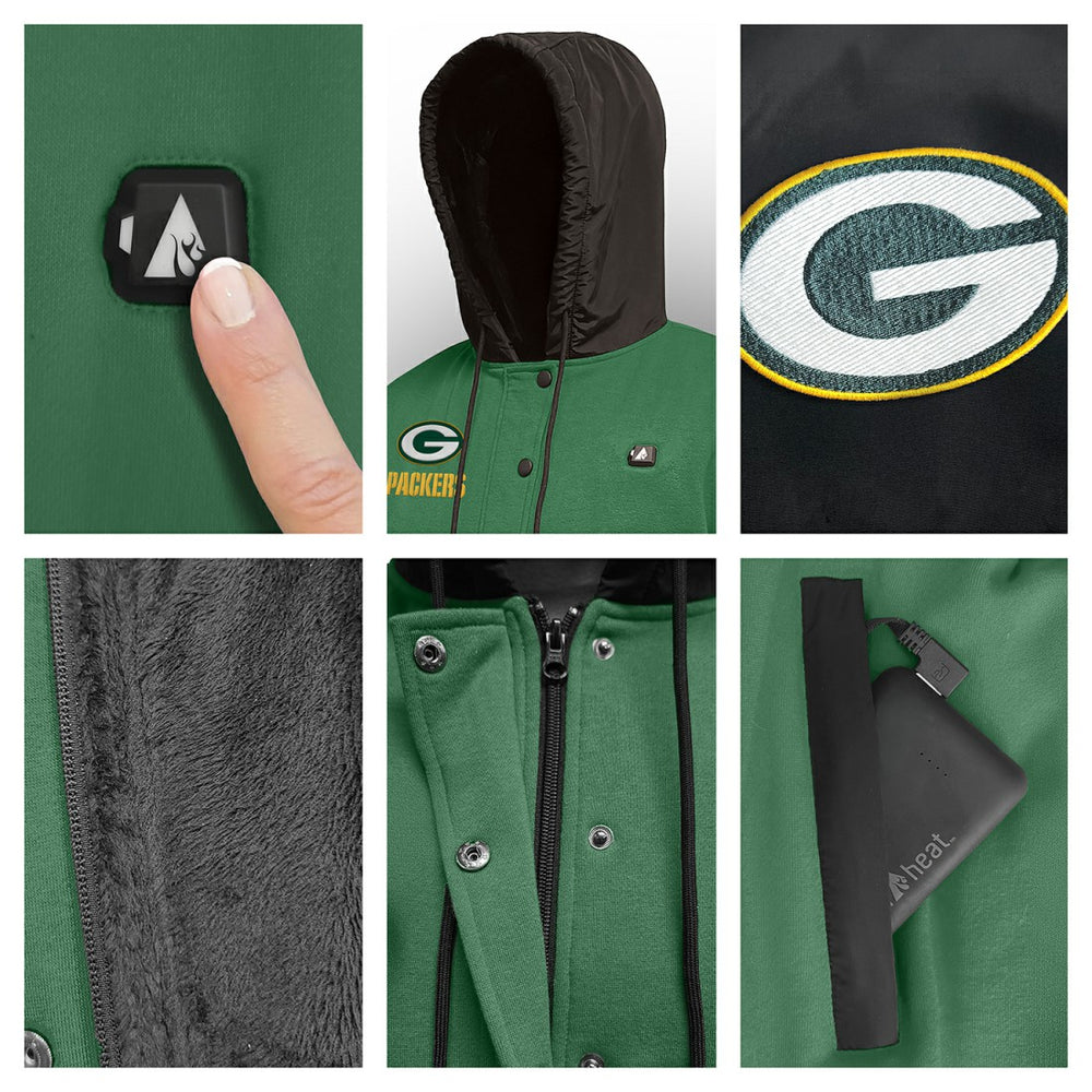 Green Bay Packers ActionHeat 5V Battery Heated Full-Snap Varsity Jacket - Green/Black Jackets