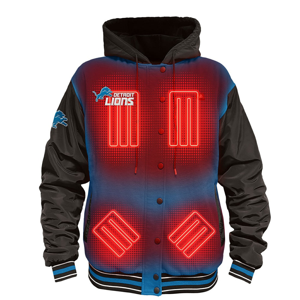 Detroit Lions ActionHeat 5V Battery Heated Full-Snap Varsity Jacket - Blue/Black Jackets