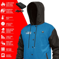 Detroit Lions ActionHeat 5V Battery Heated Full-Snap Varsity Jacket - Blue/Black Jackets