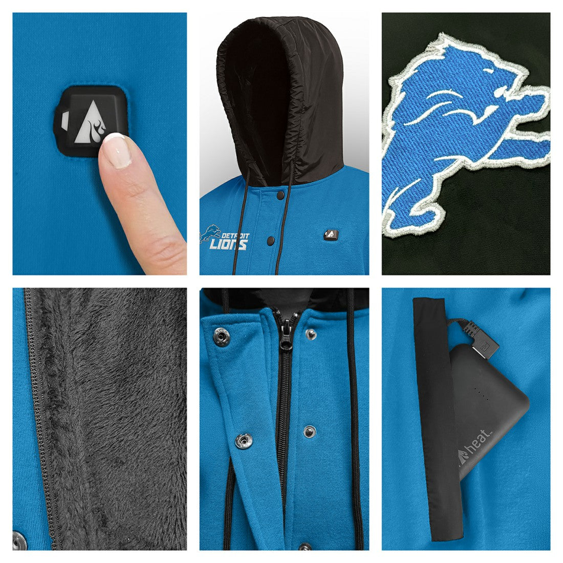 Detroit Lions ActionHeat 5V Battery Heated Full-Snap Varsity Jacket - Blue/Black Jackets