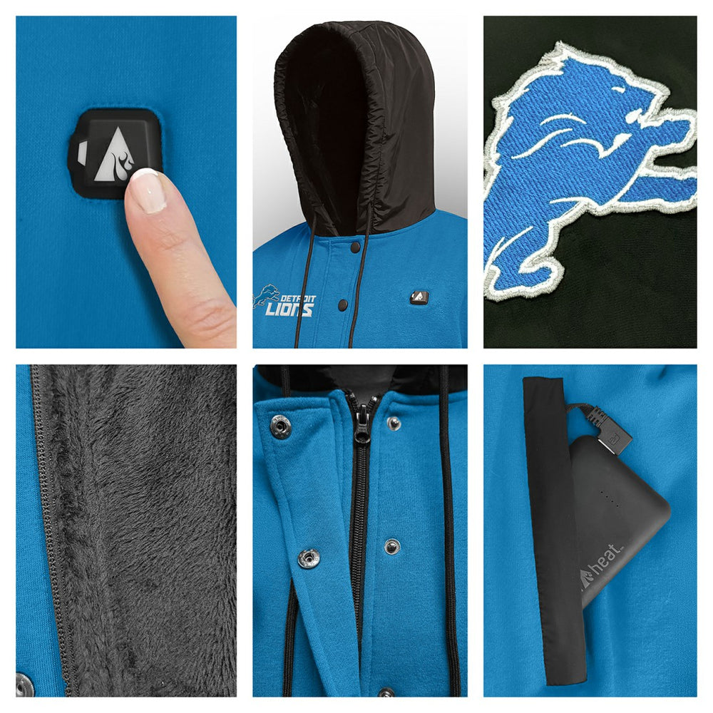 Detroit Lions ActionHeat 5V Battery Heated Full-Snap Varsity Jacket - Blue/Black Jackets