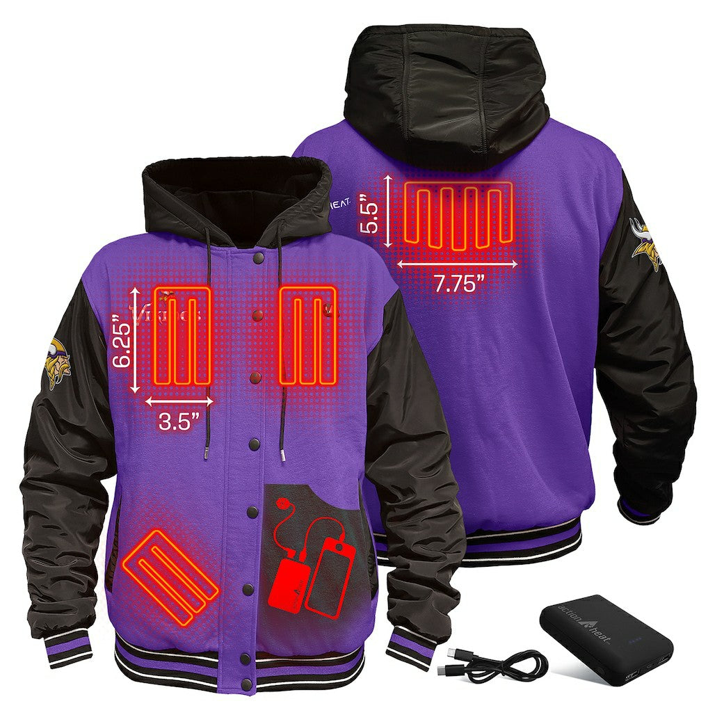Minnesota Vikings ActionHeat 5V Battery Heated Full-Snap Varsity Jacket - Purple/Black Jackets