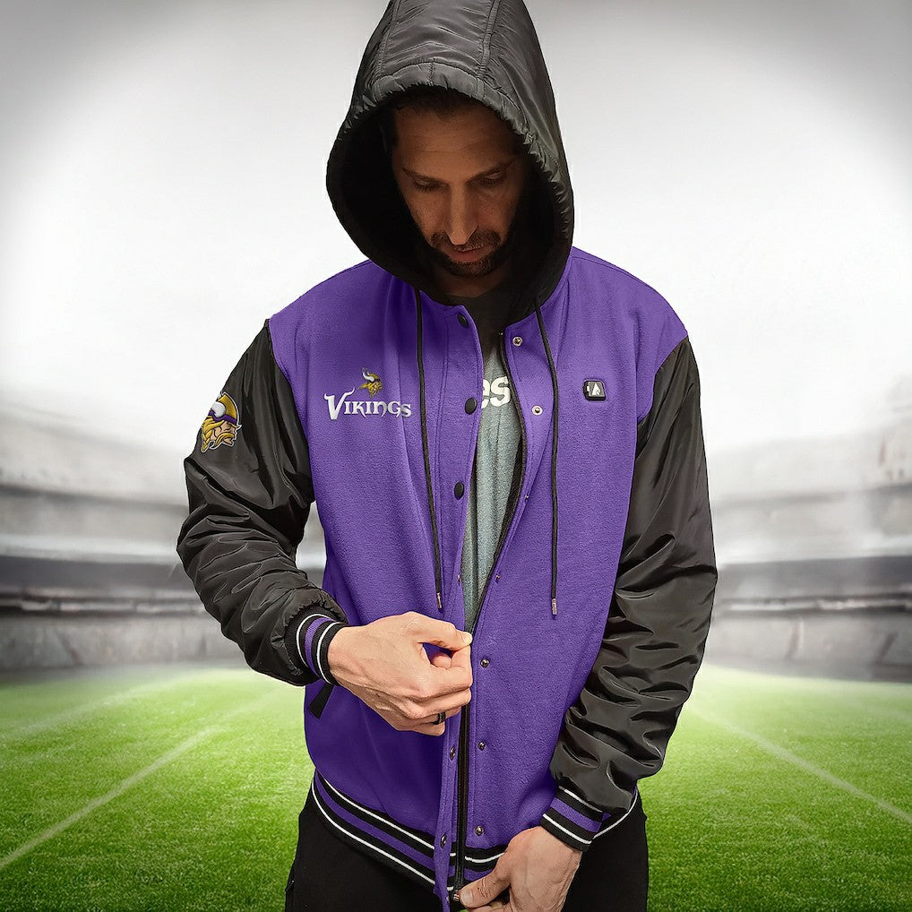 Minnesota Vikings ActionHeat 5V Battery Heated Full-Snap Varsity Jacket - Purple/Black Jackets
