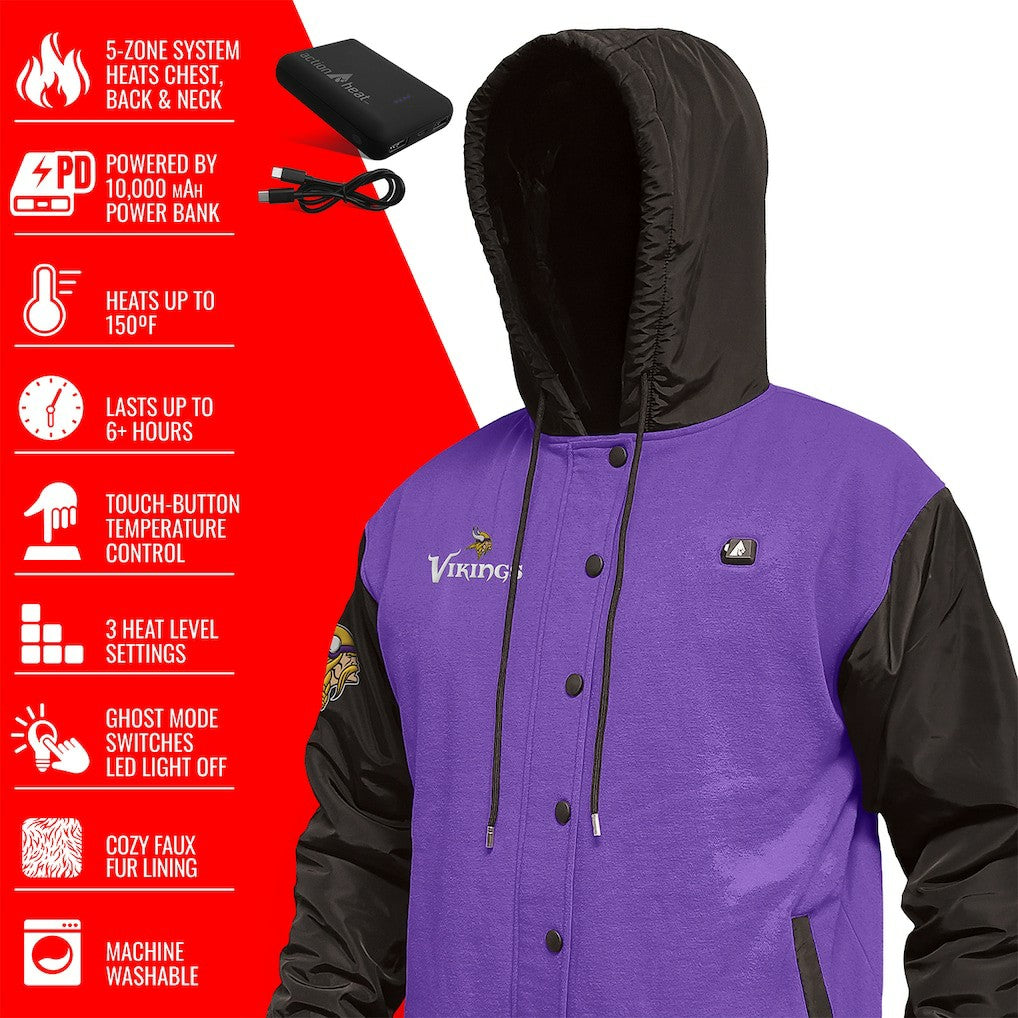 Minnesota Vikings ActionHeat 5V Battery Heated Full-Snap Varsity Jacket - Purple/Black Jackets