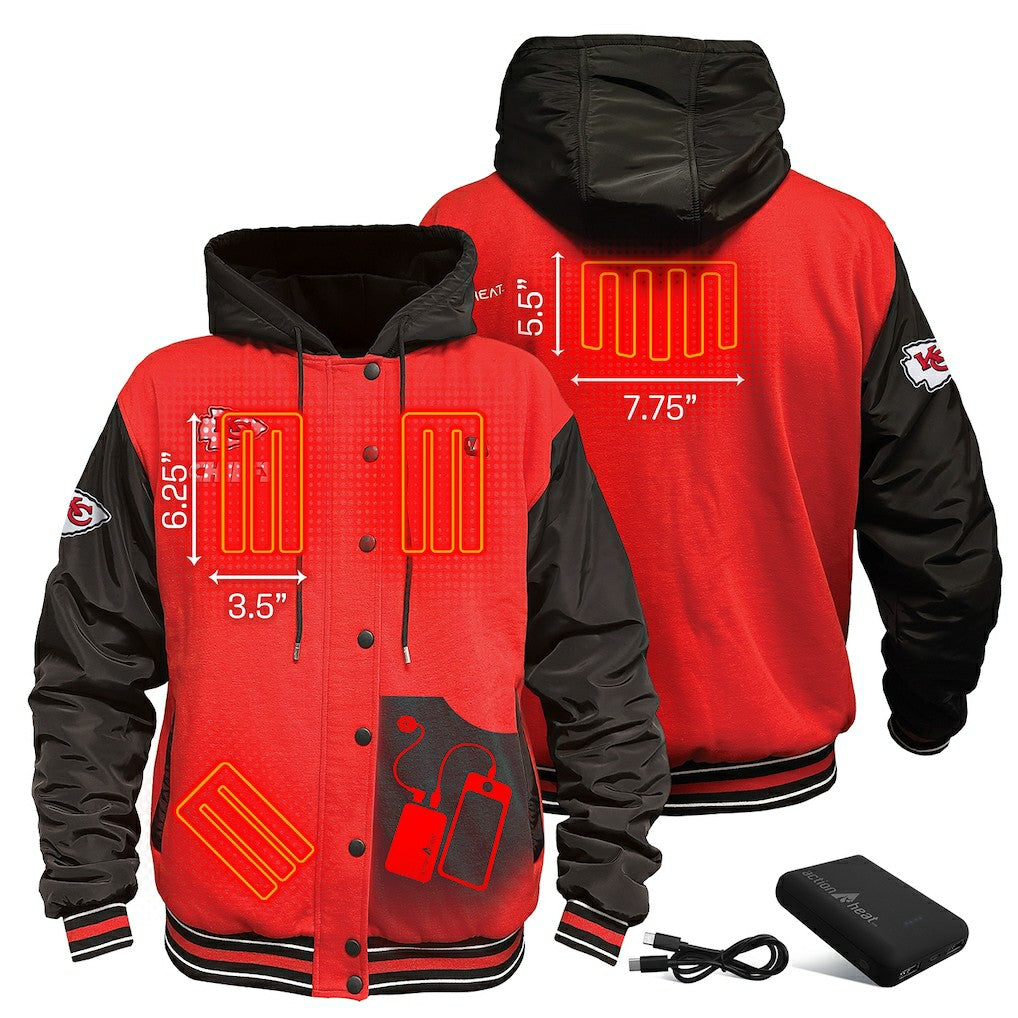 Kansas City Chiefs ActionHeat 5V Battery Heated Full-Snap Varsity Jacket - Red/Black Jackets