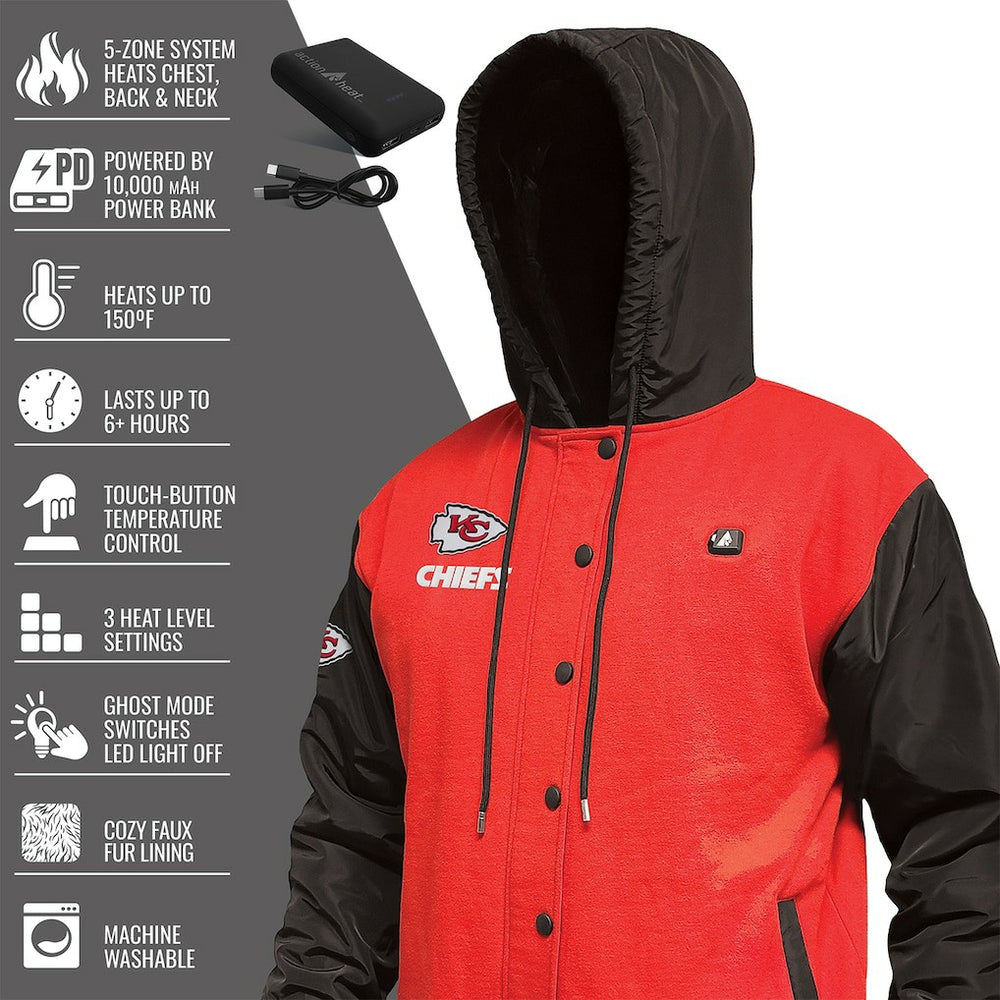 Kansas City Chiefs ActionHeat 5V Battery Heated Full-Snap Varsity Jacket - Red/Black Jackets