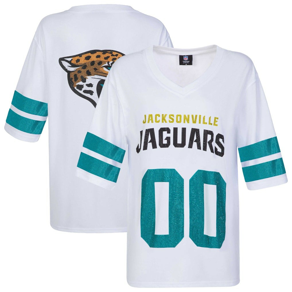 Jacksonville Jaguars Cuce Women's Rhinestone V-Neck Tunic - White