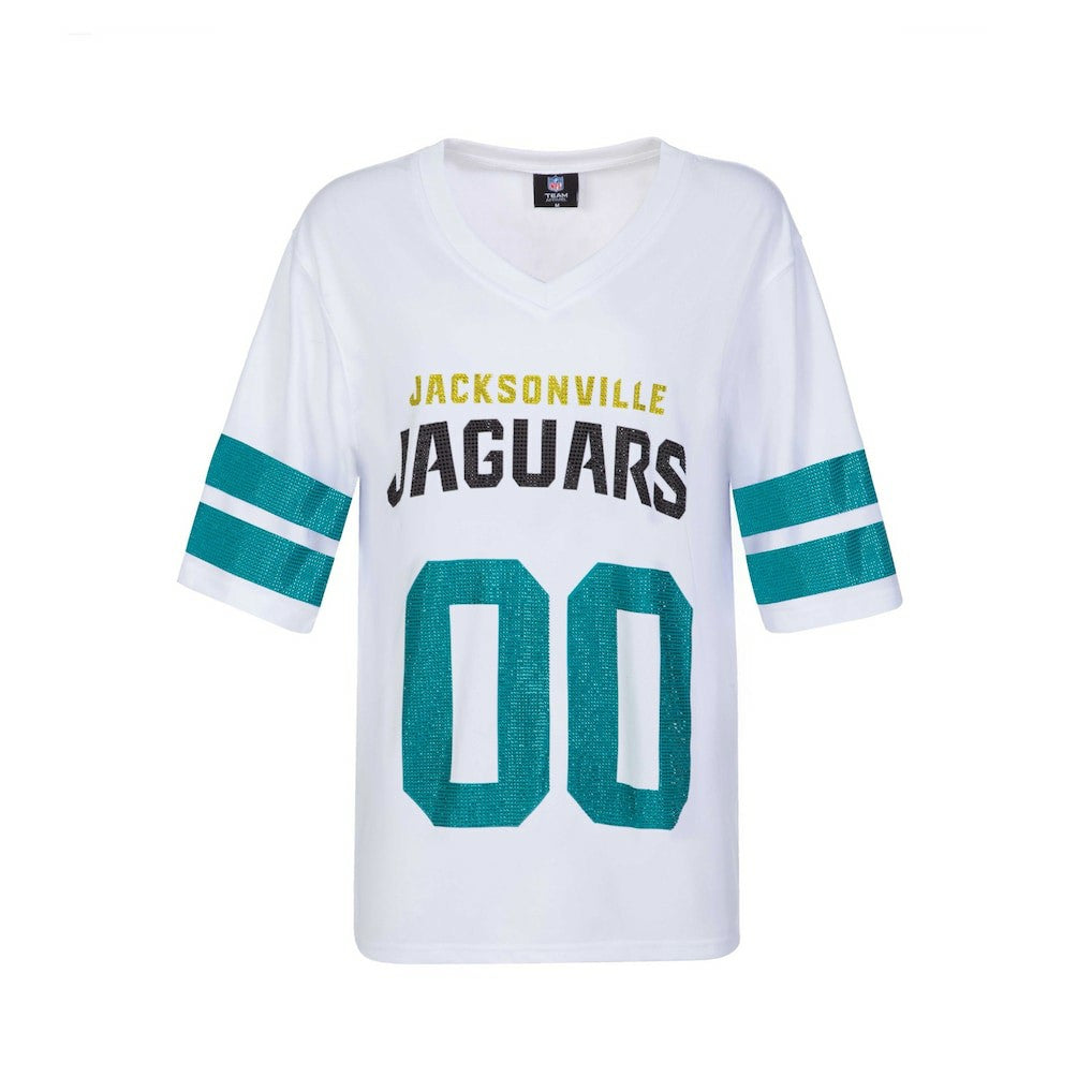 Jacksonville Jaguars Cuce Women's Rhinestone V-Neck Tunic - White