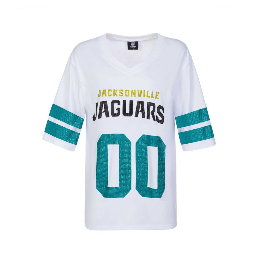 Jacksonville Jaguars Cuce Women's Rhinestone V-Neck Tunic - White