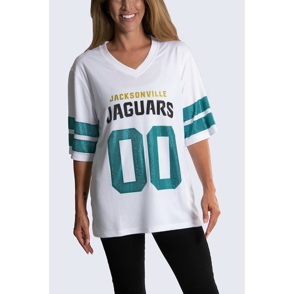 Jacksonville Jaguars Cuce Women's Rhinestone V-Neck Tunic - White