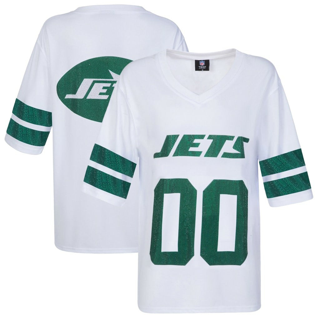New York Jets Cuce Women's Rhinestone V-Neck Tunic - White