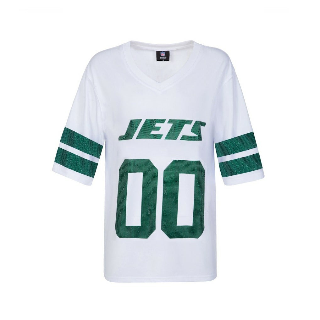 New York Jets Cuce Women's Rhinestone V-Neck Tunic - White