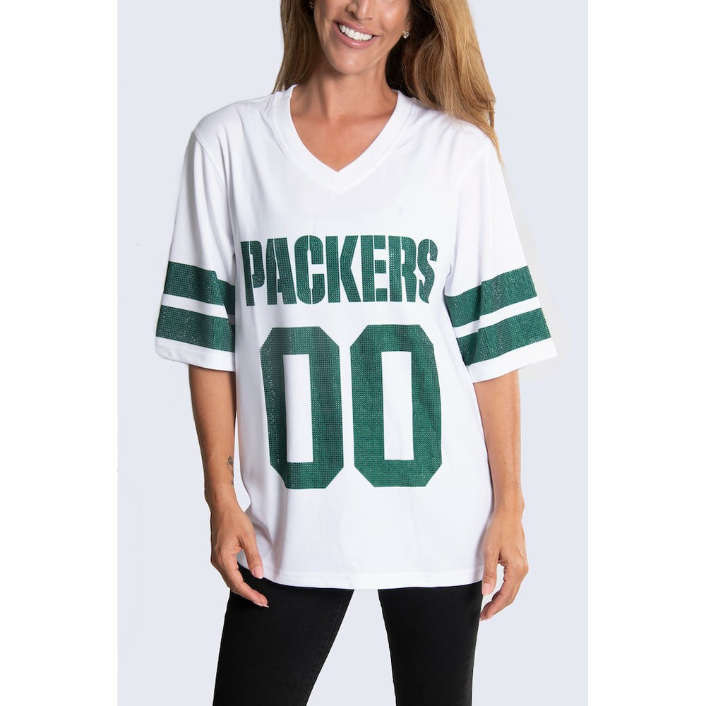 Green Bay Packers Cuce Women's Rhinestone V-Neck Tunic - White