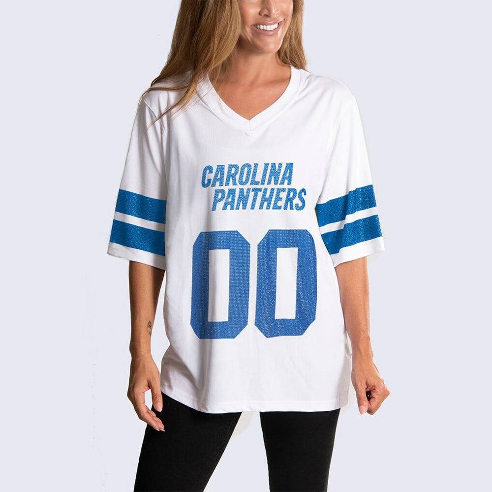 Carolina Panthers Cuce Women's Rhinestone V-Neck Tunic - White