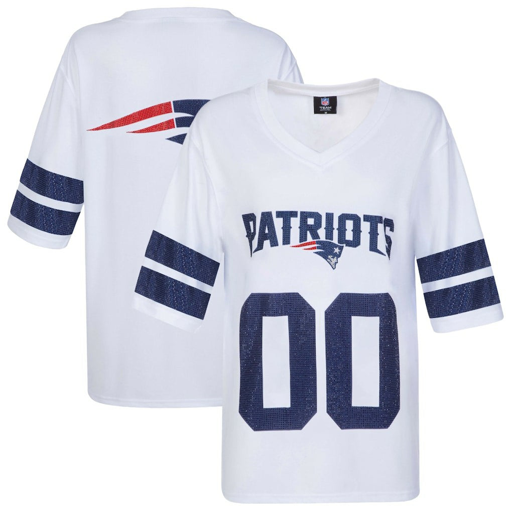 New England Patriots Cuce Women's Rhinestone V-Neck Tunic - White