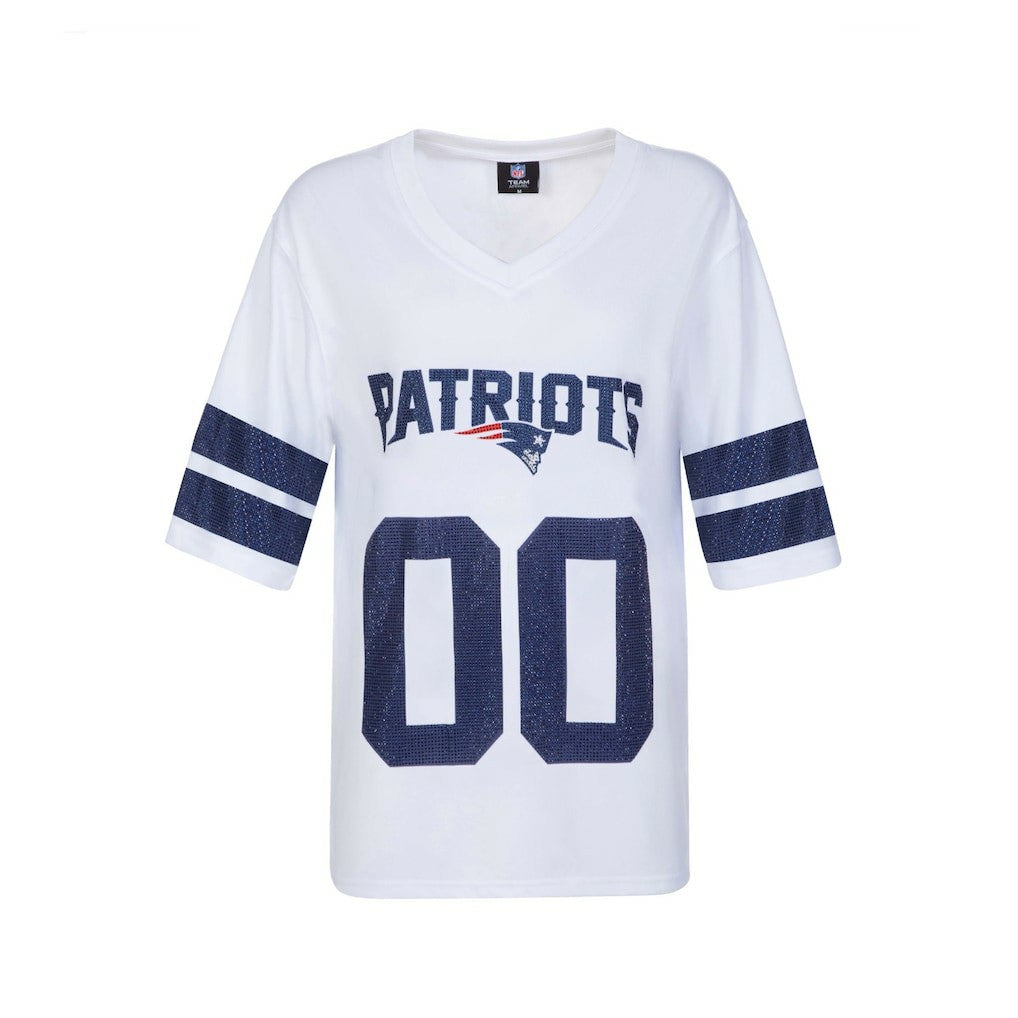 New England Patriots Cuce Women's Rhinestone V-Neck Tunic - White
