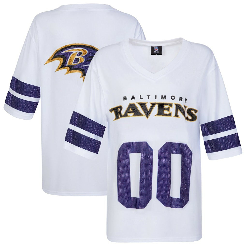 Baltimore Ravens Cuce Women's Rhinestone V-Neck Tunic - White
