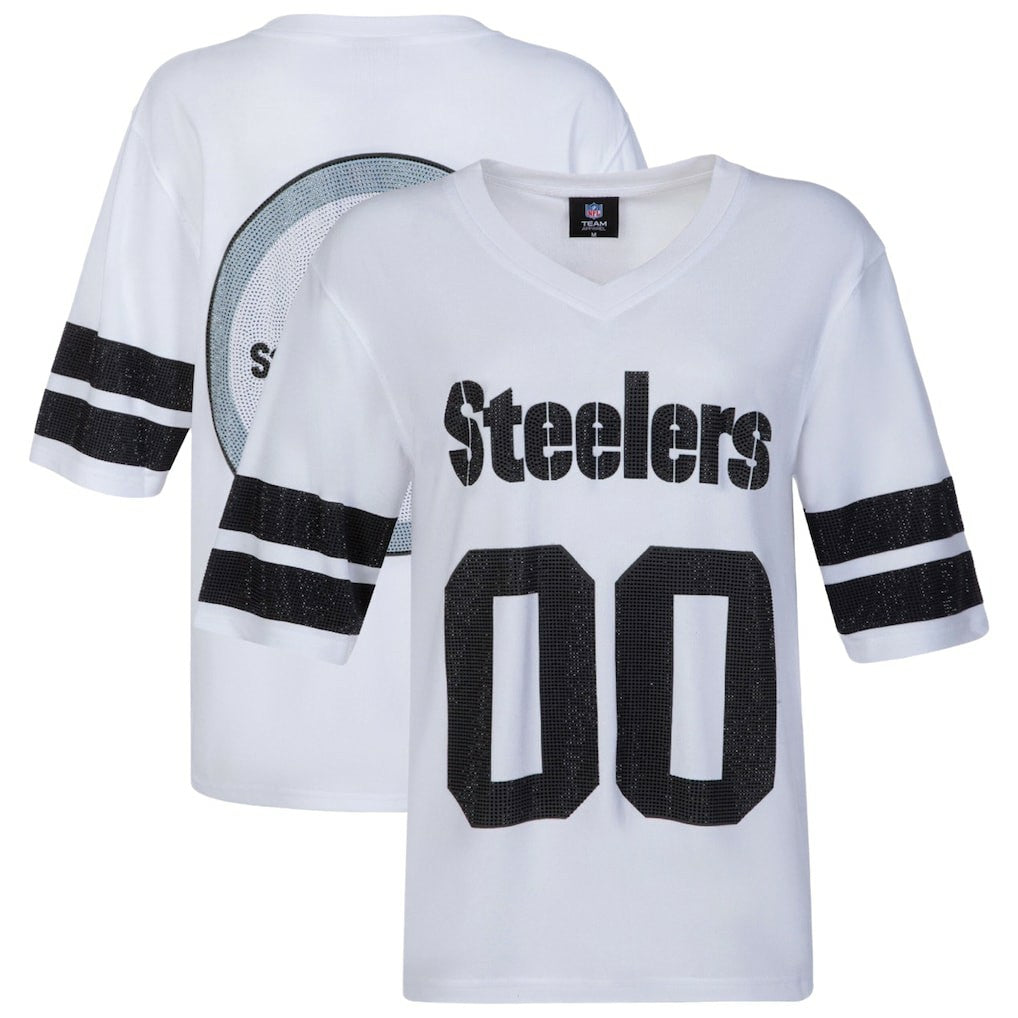 Pittsburgh Steelers Cuce Women's Rhinestone V-Neck Tunic - White