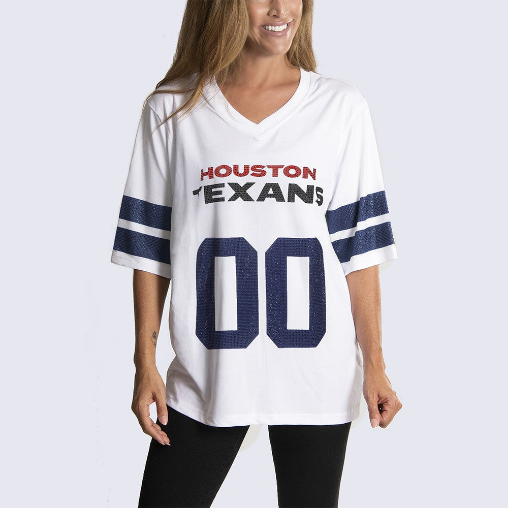 Houston Texans Cuce Women's Rhinestone V-Neck Tunic - White