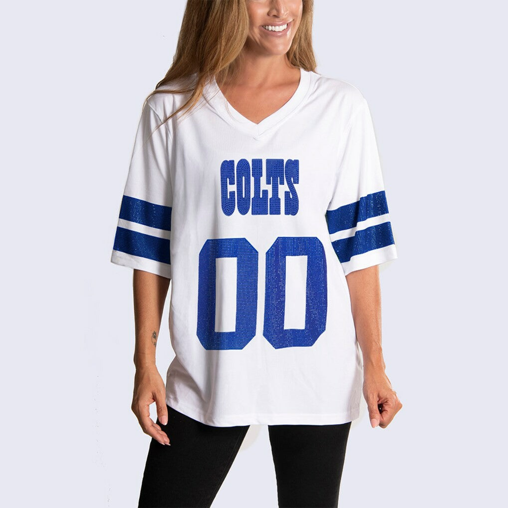Indianapolis Colts Cuce Women's Rhinestone V-Neck Tunic - White