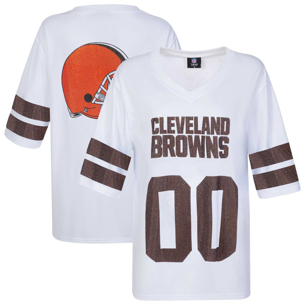Cleveland Browns Cuce Women's Rhinestone V-Neck Tunic - White