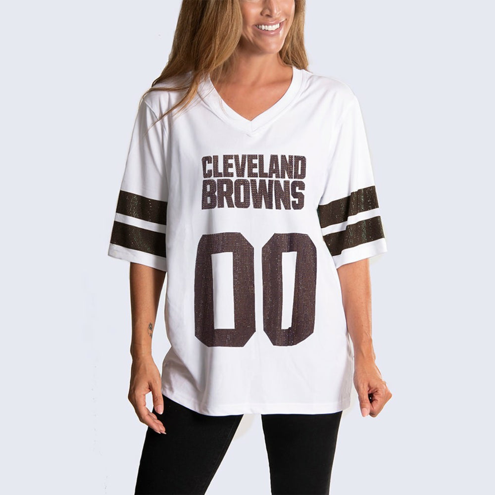 Cleveland Browns Cuce Women's Rhinestone V-Neck Tunic - White