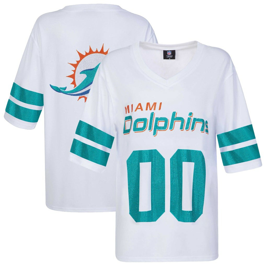 Miami Dolphins Cuce Women's Rhinestone V-Neck Tunic - White