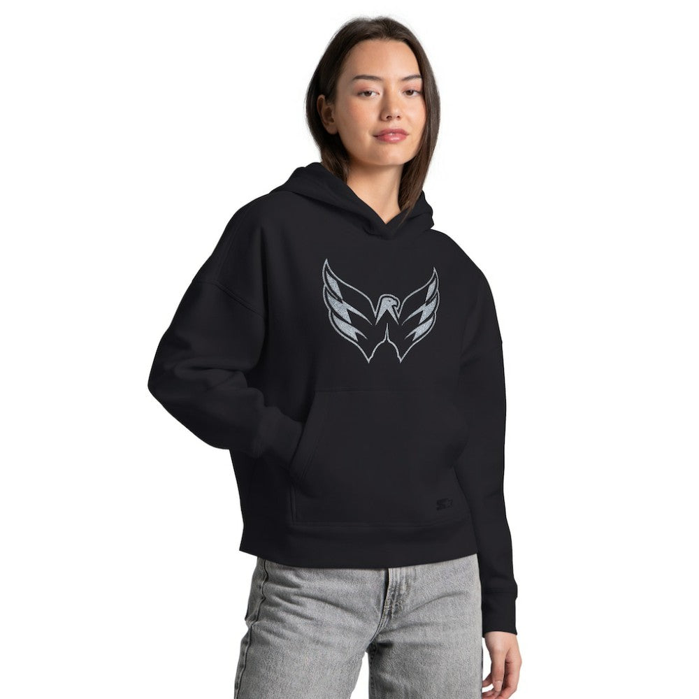 Washington Capitals Starter Women's Rhinestone Relaxed Hoodie - Black | US 203437510