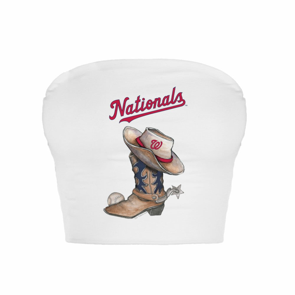 Washington Nationals Tiny Turnip Women's Cowboy Boot Crop Tube Top - White Tops